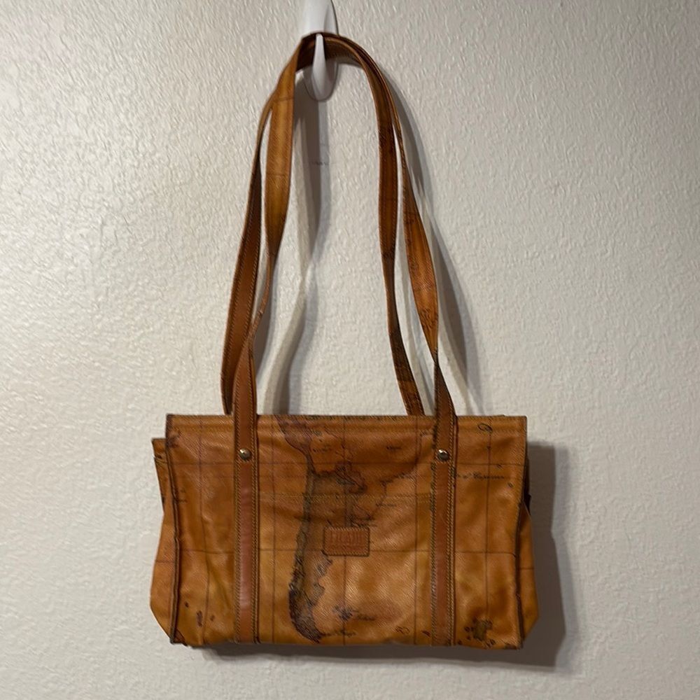 Alviero Martini Tan Map-Print Leather Bag